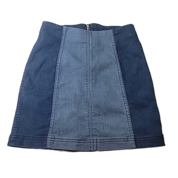 Free People Women's Blue Denim Skirt, COLORBLOCK, BACK  ZIPPER, SIZE-2 - Picture 1 of 8
